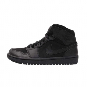 Nike Air Jordan 1 Mid Tops Triple Sko Herre Svarte