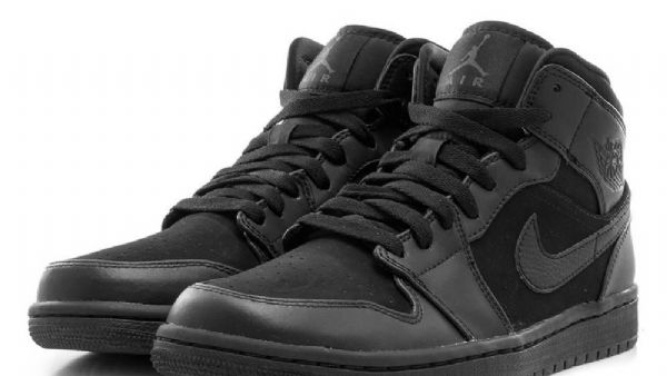 Nike Air Jordan 1 Mid Tops Triple Sko Herre Svarte