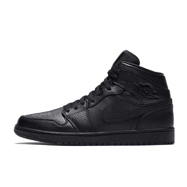 Nike Air Jordan 1 Mid Tops Triple Sko Herre Svarte