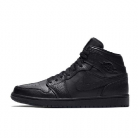 Nike Air Jordan 1 Mid Tops Triple Sko Herre Svarte