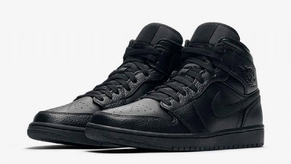Nike Air Jordan 1 Mid Tops Triple Sko Herre Svarte