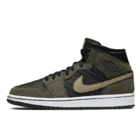 Nike Air Jordan 1 Mid Tops Trooper Sko Dame Camouflage Grønn