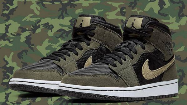 Nike Air Jordan 1 Mid Tops Trooper Sko Dame Camouflage Grønn