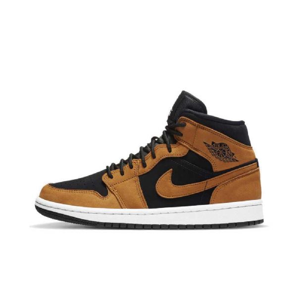 Nike Air Jordan 1 Mid Tops Wheat Sko Herre Brune Svarte