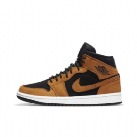 Nike Air Jordan 1 Mid Tops Wheat Sko Herre Brune Svarte