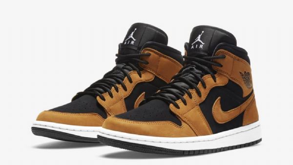 Nike Air Jordan 1 Mid Tops Wheat Sko Herre Brune Svarte