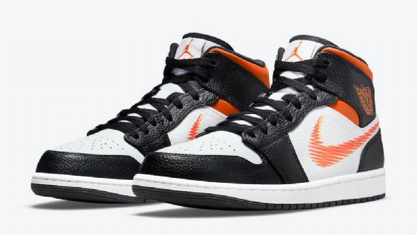 Nike Air Jordan 1 Mid Tops Zig Zag Team Sko Dame Hvite Oransje