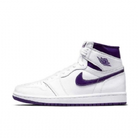 Nike Air Jordan 1 Retro High Tops Og Court Sko Herre Hvite Lilla