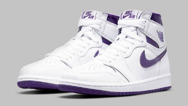 Nike Air Jordan 1 Retro High Tops Og Court Sko Herre Hvite Lilla