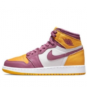 Nike Air Jordan 1 Retro High Tops Og Gs Basketsko Herre Gul Lilla Hvite