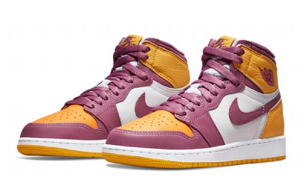 Nike Air Jordan 1 Retro High Tops Og Gs Basketsko Herre Gul Lilla Hvite