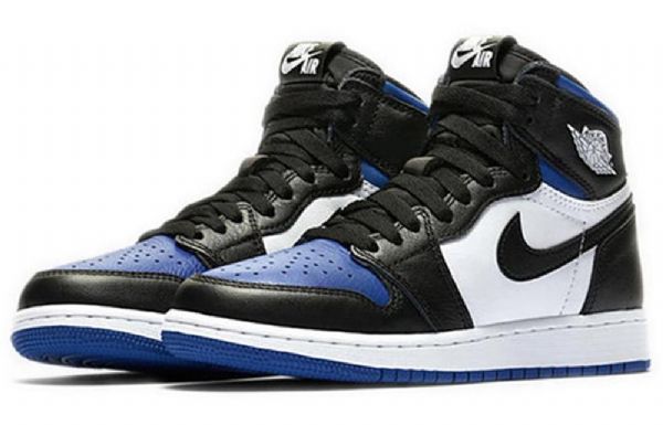 Nike Air Jordan 1 Retro High Tops Og Gs Basketsko Herre Svarte Hvite Blå