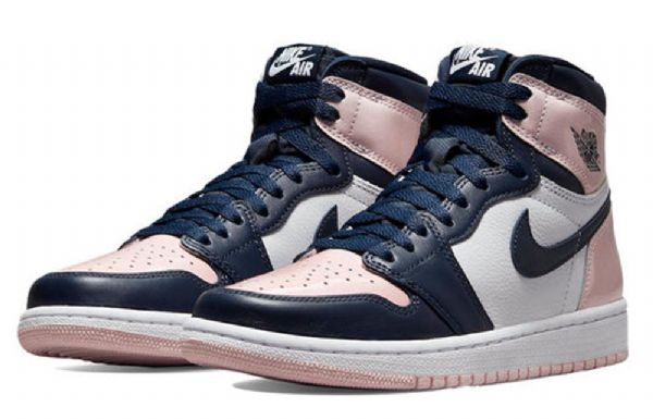 Nike Air Jordan 1 Retro High Tops Og Se Basketball Shoes Dame Marineblå Rosa Hvite