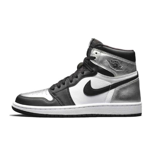 Nike Air Jordan 1 Retro High Tops Og Tå Sko Herre Svarte Sølv