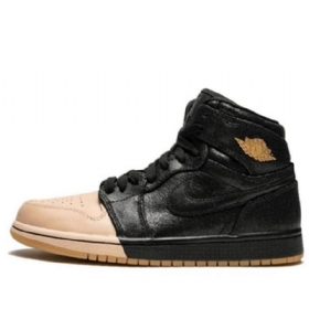 Nike Air Jordan 1 Retro High Tops Premium Basketball Shoes Dame Svarte Khaki