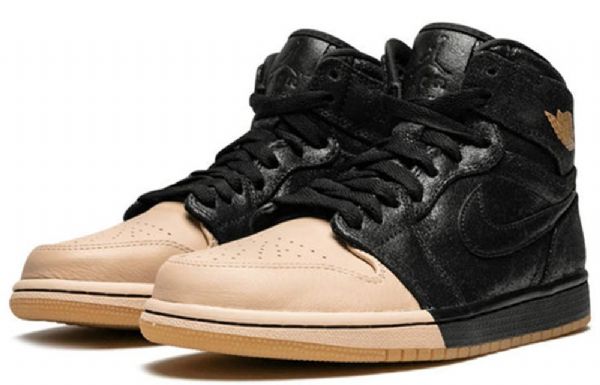 Nike Air Jordan 1 Retro High Tops Premium Basketball Shoes Dame Svarte Khaki