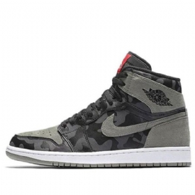 Nike Air Jordan 1 Retro High Tops Premium Basketball Shoes Herre Svarte Grå Camouflage