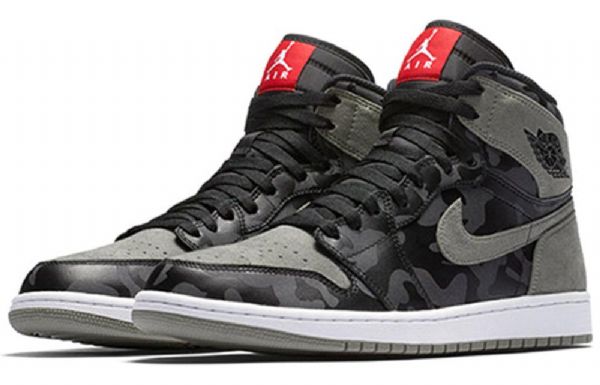Nike Air Jordan 1 Retro High Tops Premium Basketball Shoes Herre Svarte Grå Camouflage