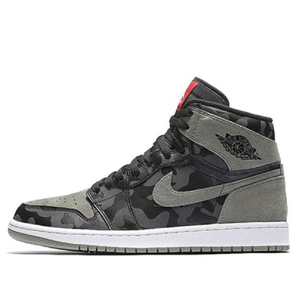 Nike Air Jordan 1 Retro High Tops Premium Basketball Shoes Herre Svarte Grå Camouflage