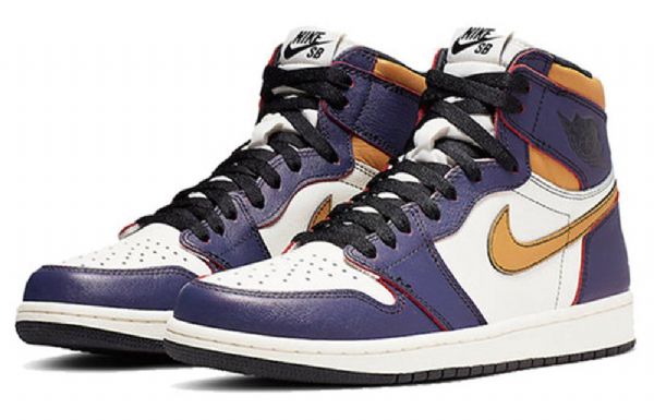 Nike Air Jordan 1 Retro High Tops Sb Basketball Shoes Herre Lilla Hvite Gul