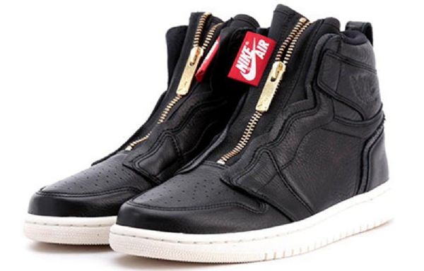 Nike Air Jordan 1 Retro High Tops Zip Basketball Shoes Dame Svarte