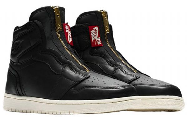 Nike Air Jordan 1 Retro High Tops Zip Basketball Shoes Dame Svarte