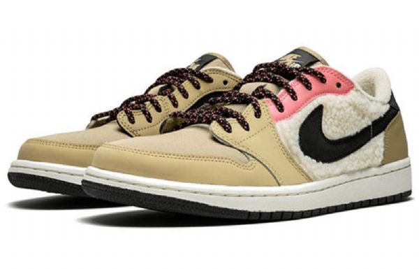 Nike Air Jordan 1 Retro Low Tops Fleece Basketball Shoes Dame Beige