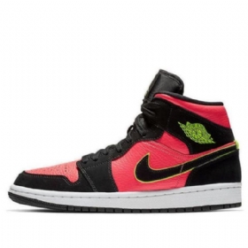 Nike Air Jordan 1 Retro Mid Tops Basketball Shoes Dame Svarte Rød