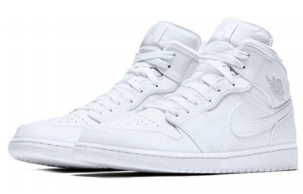 Nike Air Jordan 1 Retro Mid Tops Basketball Shoes Herre Hvite