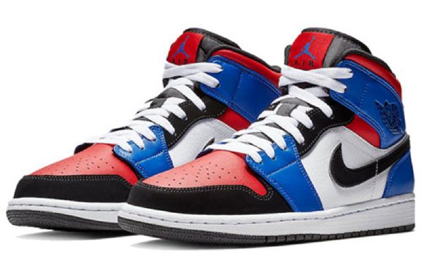 Nike Air Jordan 1 Retro Mid Tops Basketball Shoes Herre Svarte Hvite Lilla