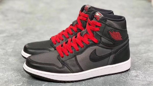 Nike Air Jordan 1 Satin Sko Herre Svarte Rød