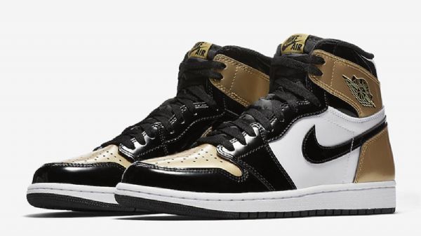 Nike Air Jordan 1 Tå Sko Herre Svarte Gull Hvite