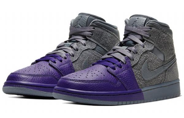 Nike Sheila Rashid X Air Jordan 1 Mid Tops Retro Basketball Shoes Dame Lilla Grå