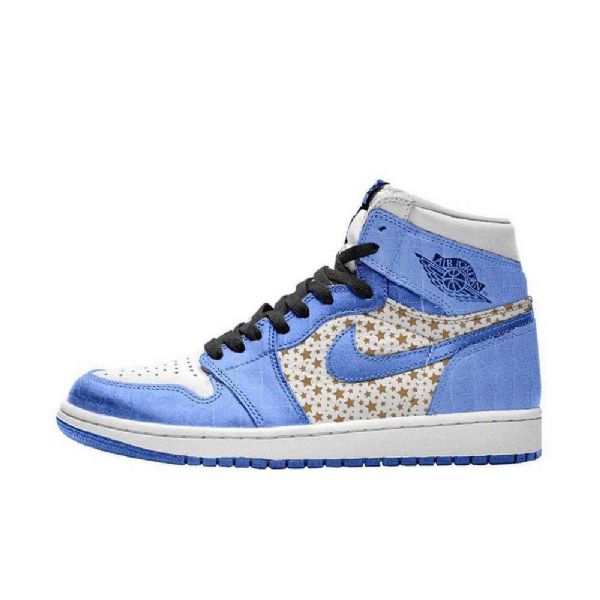 Nike Supreme X Jordan 1 High Tops Stars Sko Herre Blå