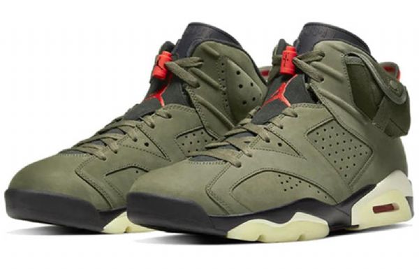 Nike Travis Scott X Air Jordan 6 Retro Basketball Shoes Herre Olivengrønne
