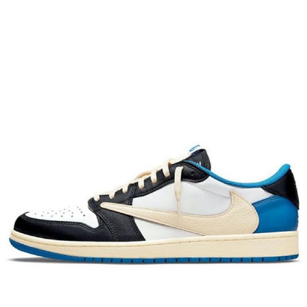Nike Fragment Design X Travis Scott X Air Jordan 1 Retro Basketball Shoes Herre Blå Khaki Hvite