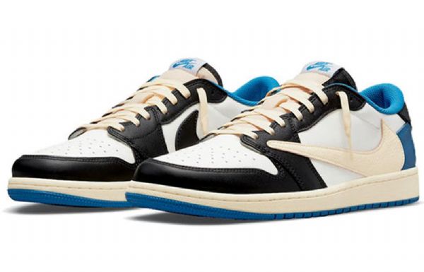 Nike Fragment Design X Travis Scott X Air Jordan 1 Retro Basketball Shoes Herre Blå Khaki Hvite