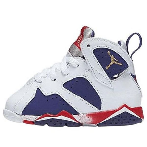 Nike Air Jordan 7 Retro Bt Basketball Shoes Barn Hvite Blå