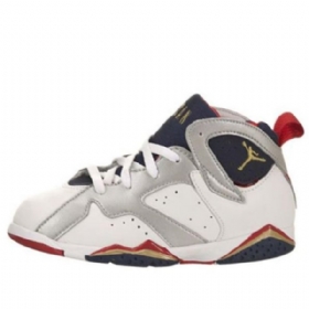 Nike Air Jordan 7 Retro Td Basketball Shoes Barn Marineblå Hvite