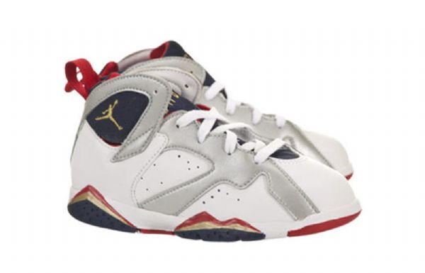 Nike Air Jordan 7 Retro Td Basketball Shoes Barn Marineblå Hvite