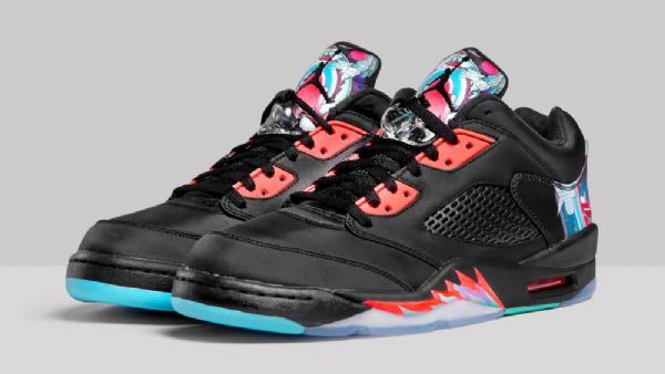 Nike Air Jordan 5 Low Tops Chinese New Year Pack Sko Herre Svarte Rød