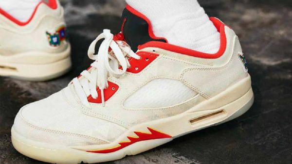 Nike Air Jordan 5 Low Tops Chinese New Year Sko Herre Khaki Rød