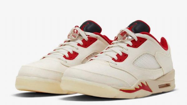 Nike Air Jordan 5 Low Tops Chinese New Year Sko Herre Khaki Rød