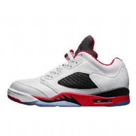 Nike Air Jordan 5 Low Tops Fire Sko Herre Hvite Rød