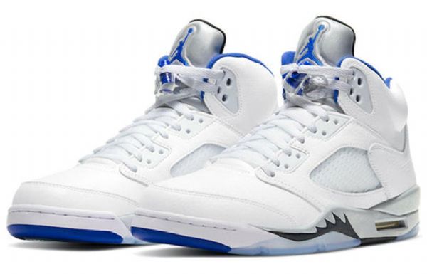 Nike Air Jordan 5 Retro Basketball Shoes Herre Hvite Blå