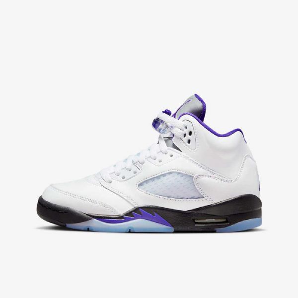 Nike Air Jordan 5 Retro Sko Barn Hvite Svarte Mørke