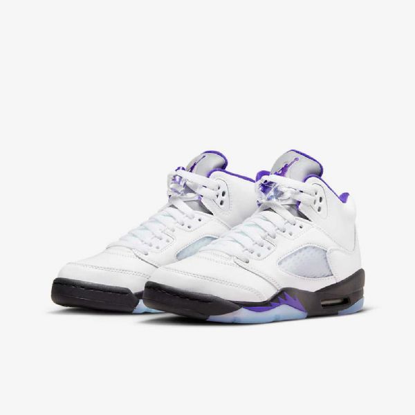 Nike Air Jordan 5 Retro Sko Barn Hvite Svarte Mørke