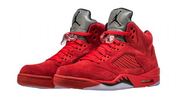 Nike Air Jordan 5 Semsket Skinn Sko Herre Rød