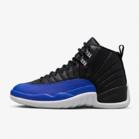 Nike Air Jordan 12 Retro Sko Dame Svarte Sølv Hvite Kongeblå